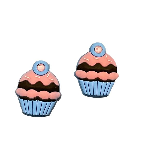 Cupcake Rhinestone Shoe Charms will fit in Clog type shoes with holes (Set of 2) - Picture 2 of 3